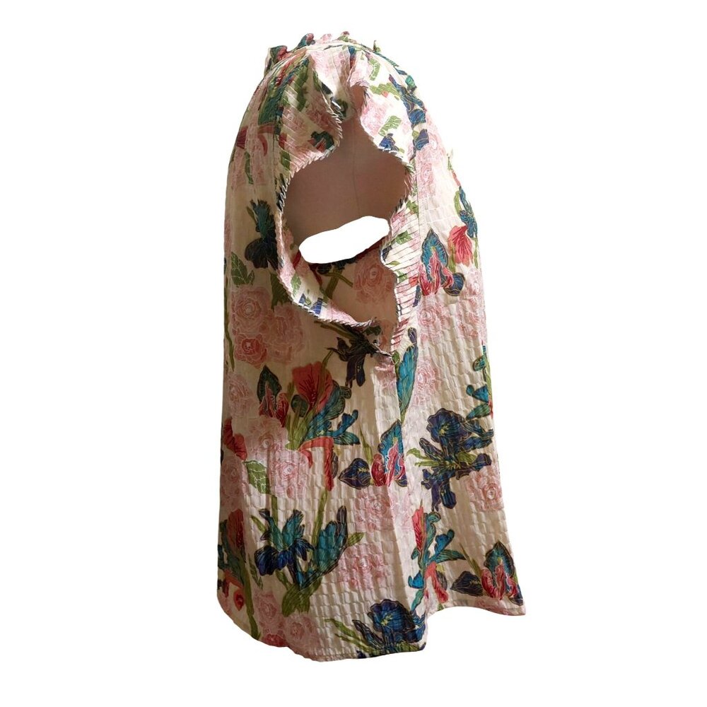 NWT Voy Floral Ruffle Sleeve Button-Front Blouse~Ruffle Front~Pleated Sleeve~SMA - Picture 3 of 8
